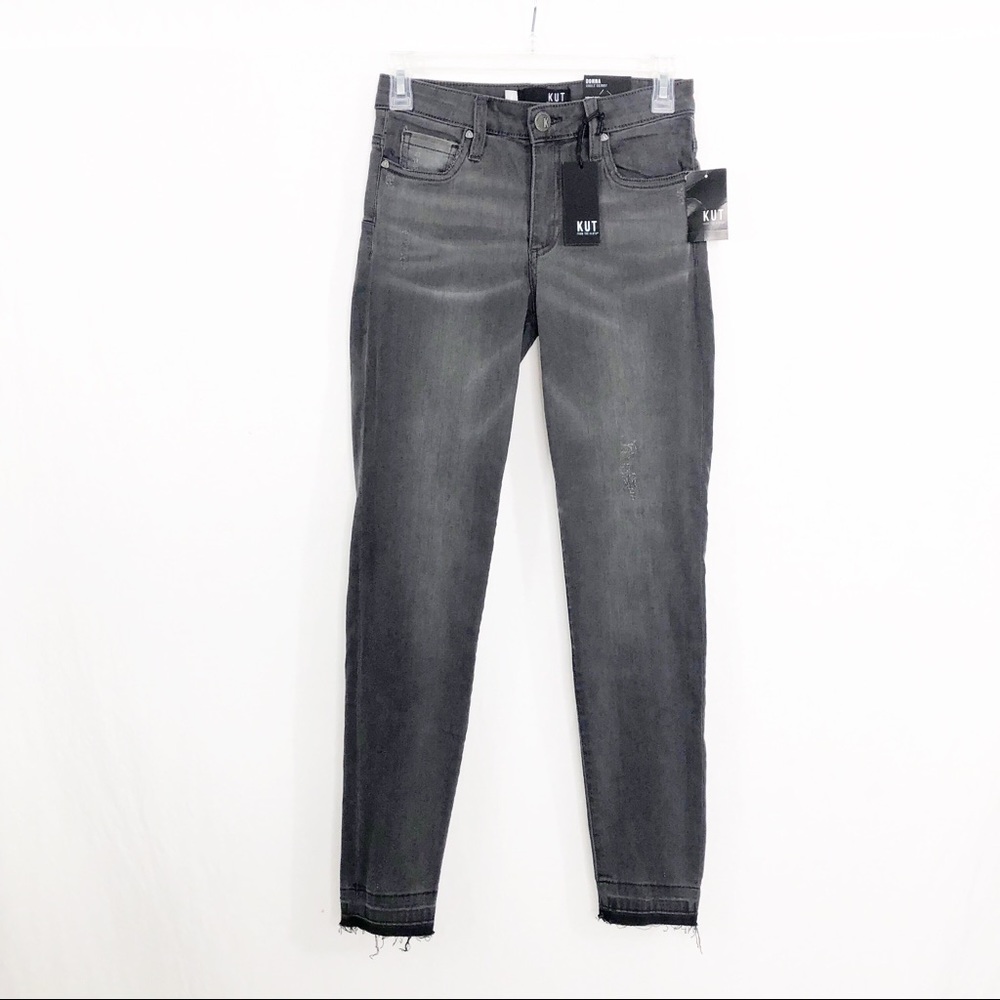 NEW Kut From The Kloth Donna Skinny Jeans with Raw Hem, Size 0, Gray - Picture 2 of 7
